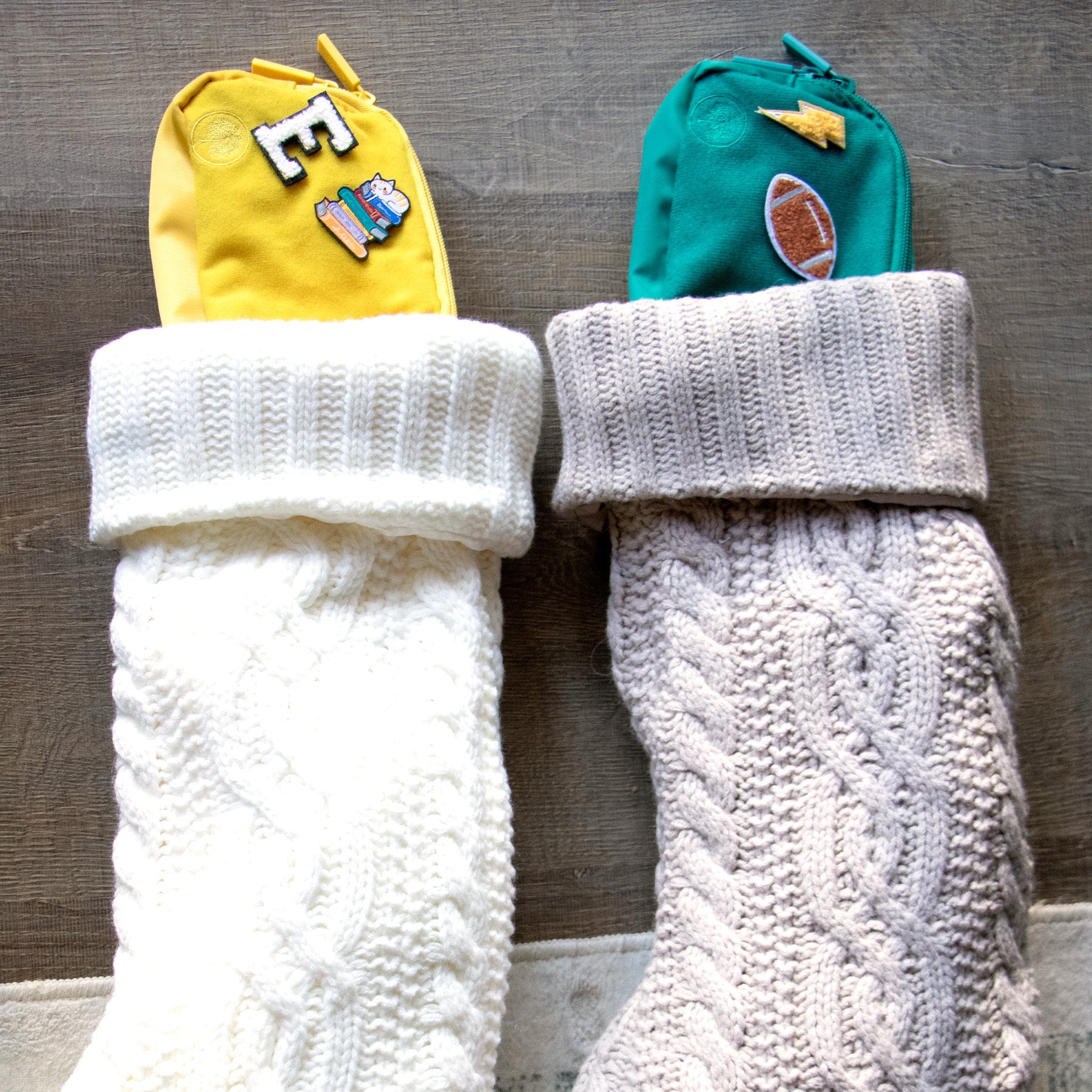 Parker Kids Belt Bags Peeking out of Stockings